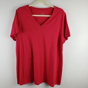 Lane‎ Bryant Women's Size 14/16 V Neck Tee Shirt Bright Fuchsia Casual Basic